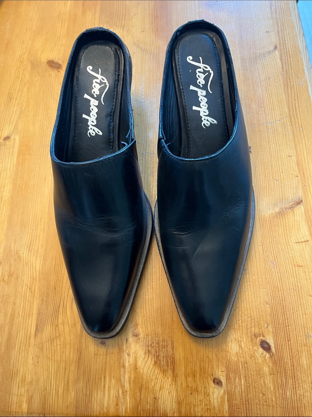 Free People Black Leather Slip-On Mules